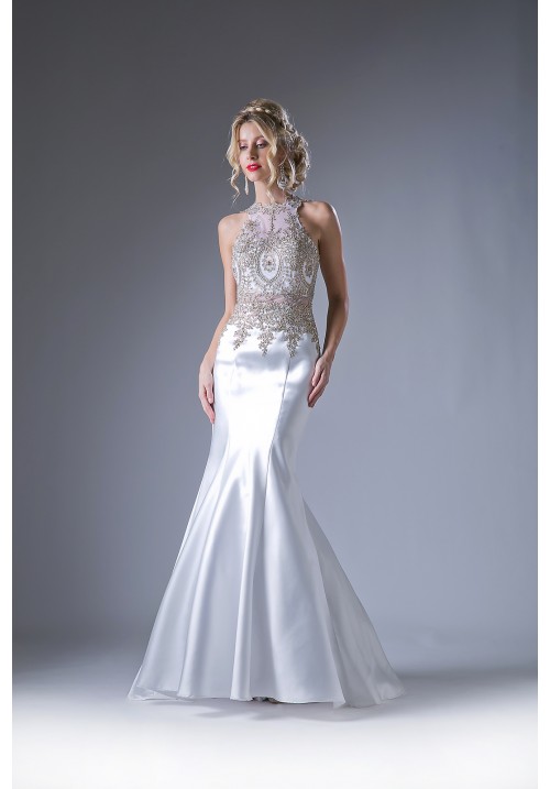 A Mermaid Embroidery Stretchy Taffeta Gown